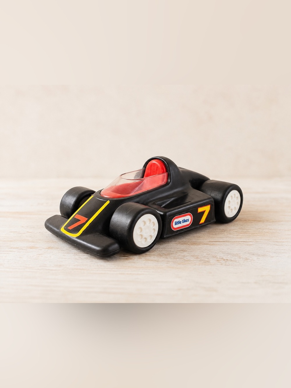 Vintage Little Tikes Black Race Car #7 Racing Toy Retro Collectible Missing Fin
